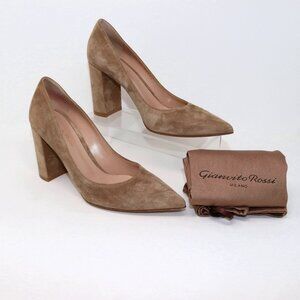 Gianvito Rossi 38.5 Suede Heels Piper Pump Camel Tan Brown